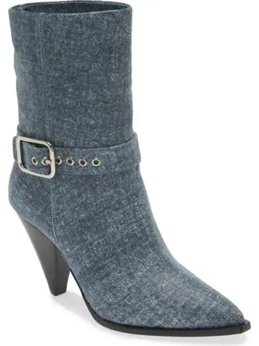 Avec Les Filles Romy Faux Denim Buckle Heeled Bootie. Sz: 6